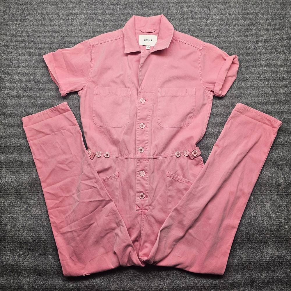 Pistola Grover Short Sleeve Field Suit Flamingo Pink Cotton Jumpsuit Size S